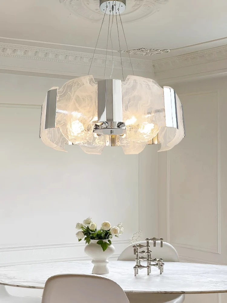 

Luxury Retro French Style Cloud Glass Led Pendant Light Creamy Wind Designer Chandelier For High-end Bedroom Restaurant Lighting
