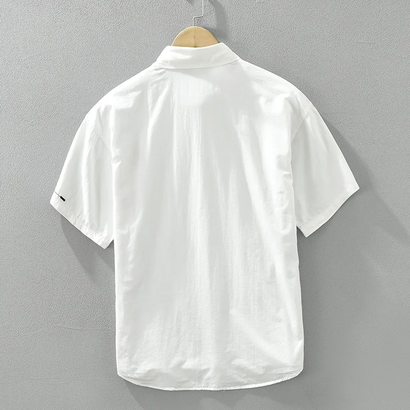 2024 Summer New Casual Pure Cotton Short Sleeve Shirts Men Clothing Solid Color Thin Soft Streetwear CM8031