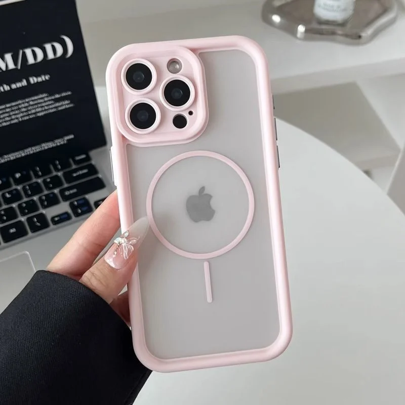 Luxury Simple Magnetic Clear Phone Case For iPhone 16 15 14 13 Pro Max Frosted Anti Drop Transparent Ultra-Thin Protection Case