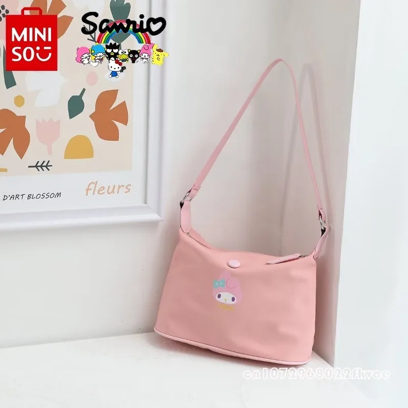 MINISO New Women's Handbag Fashionable High Quality Nylon Women's Shoulder Bag Solid Color Versatile Large Capacity Shopping Bag