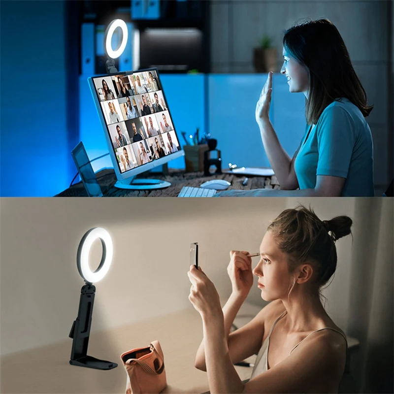 New Led Selfie Light Clip Ring Light with Phone Holder Desktop Ring Light for Computer Laptop Video Conference Lighting-ABHG