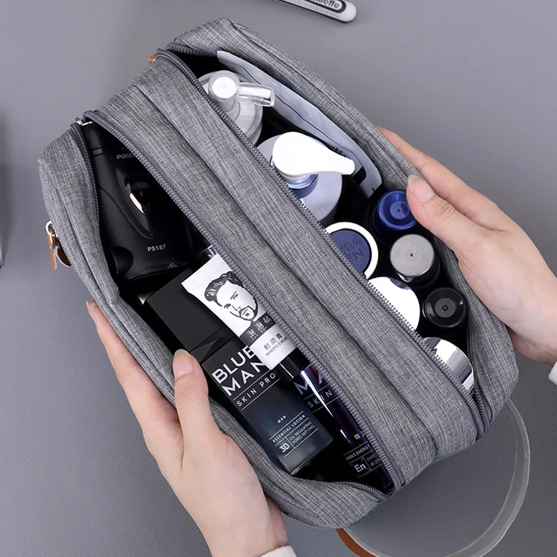 Personalized Embroidery Name Men's Grooming Bag, Double Layer Oxford Fabric Large Capacity Toiletry Bag Custom Text Travel Pouch