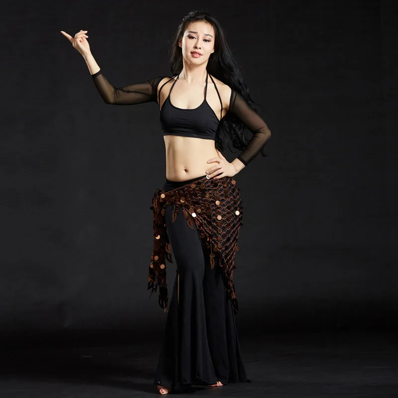Belly Dance Cymbal Triangle Shawl Mermaid Hip Scarf Waist Chain Performance Costume Set