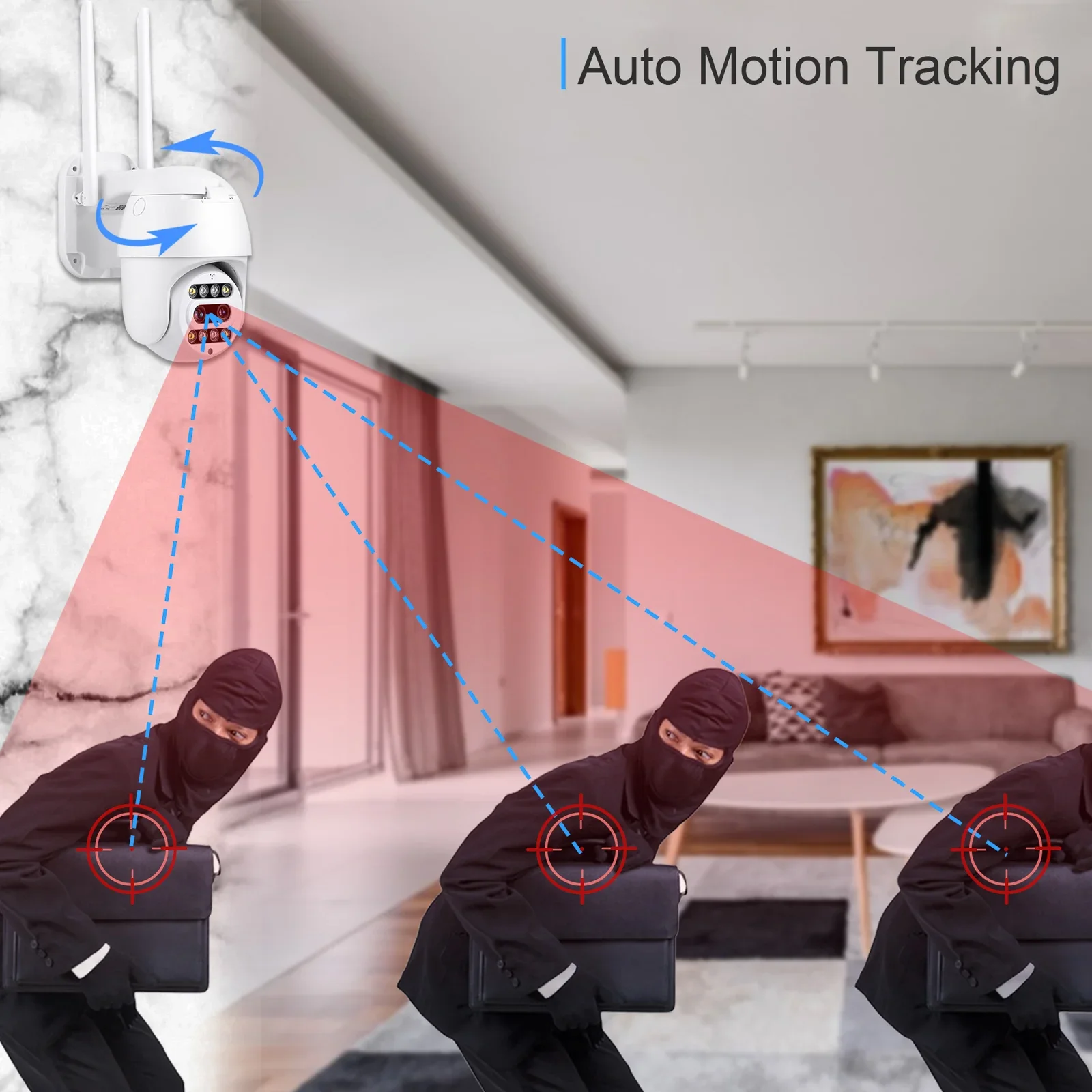 Gadinan Mini WIFI 10x Digital Zoom Security Camera Two-Way Audio Color Night Vision PTZ Camera AI Automatic Tracking Sound light