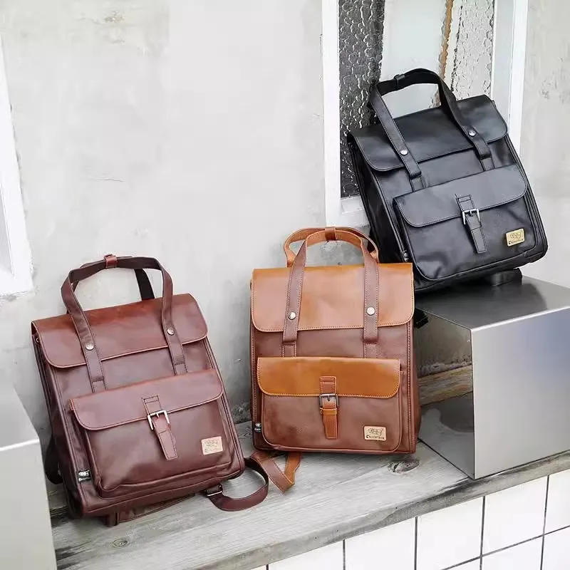 100% Crazy Horse Leather Man Laptop Bags Fashion Men Backpacks Retro Travel Bag Male School Bags