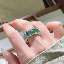 Vintage Original Design Fresh Ring Natural Chalcedony Floating Flower Rings for Women Sparkling Light Luxury Double Use Jewelry