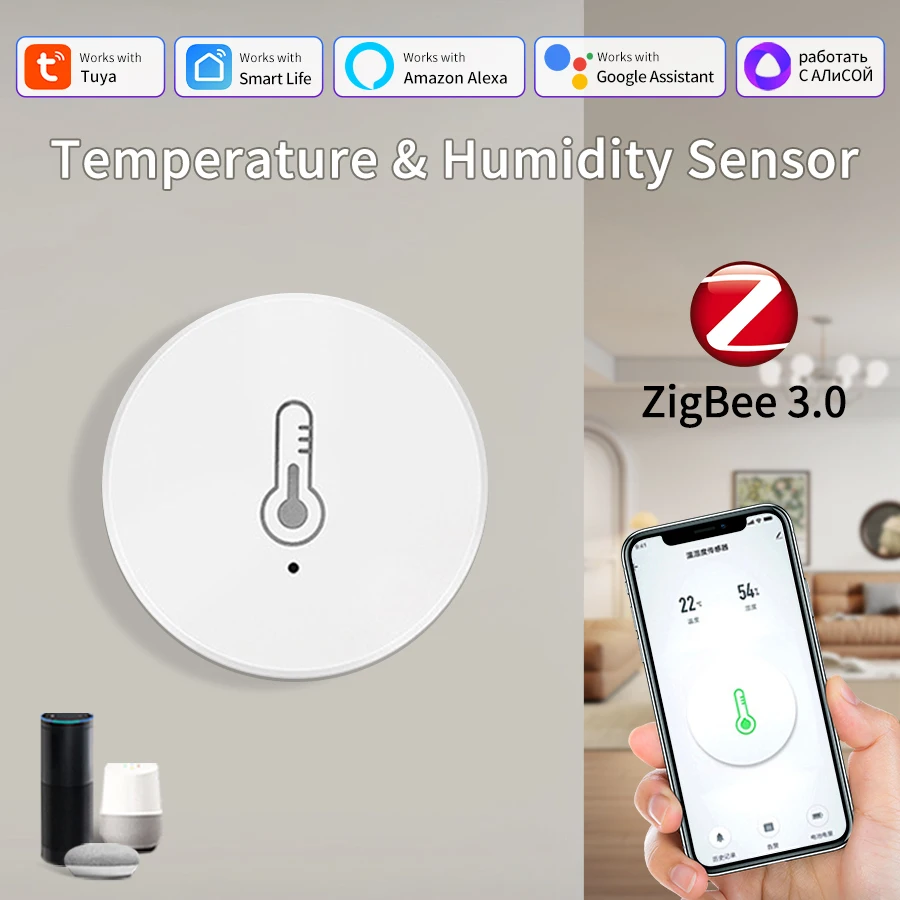 

Умный датчик температуры и влажности Zigbee, беспроводной термометр, гигрометр для домашней автоматизации, работает с Smart Life Alexa Google