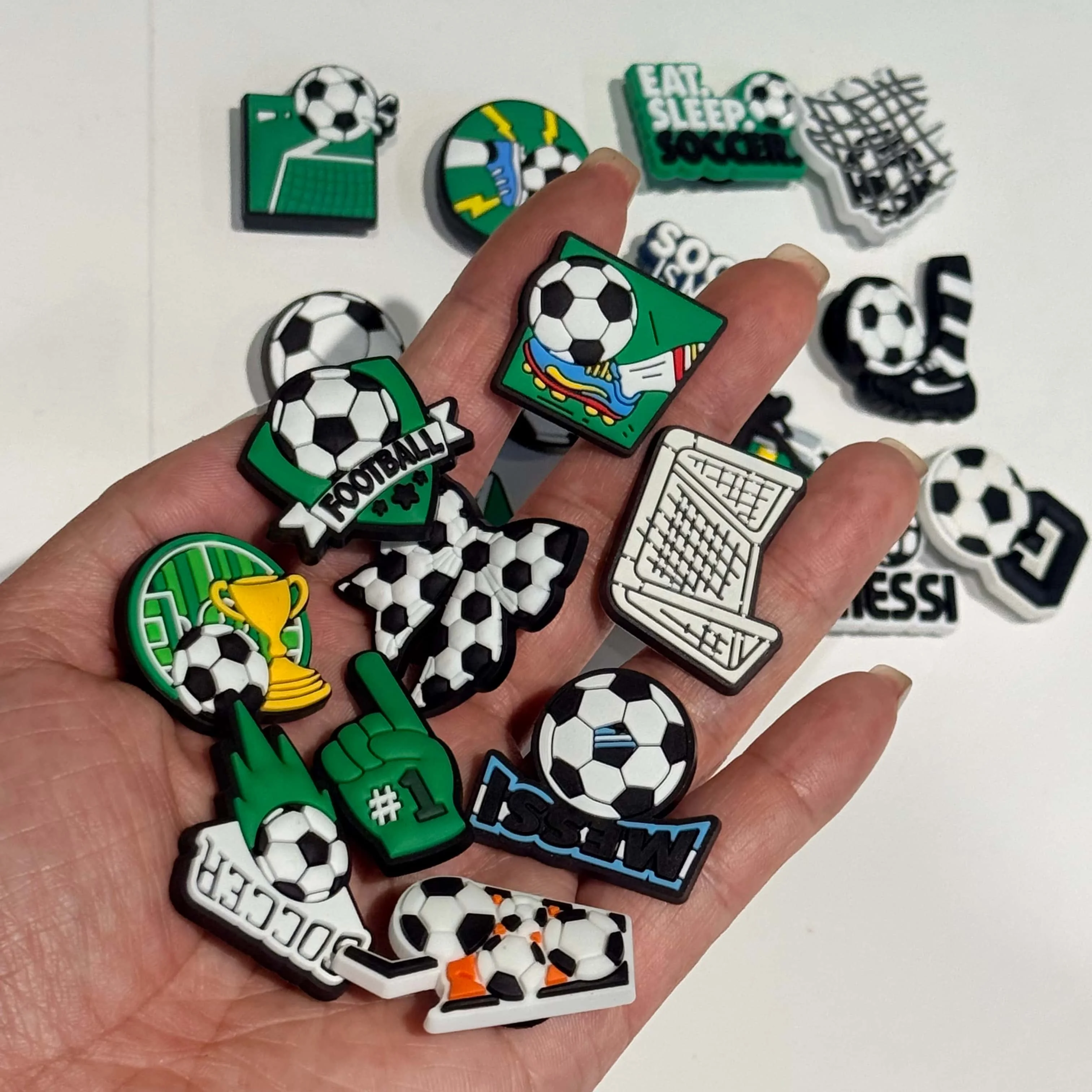 1-22Pcs Fotball Sports PVC Shoe Charms Soccer is My Life Sandals Buckle Decorations DIY Children Bracelet