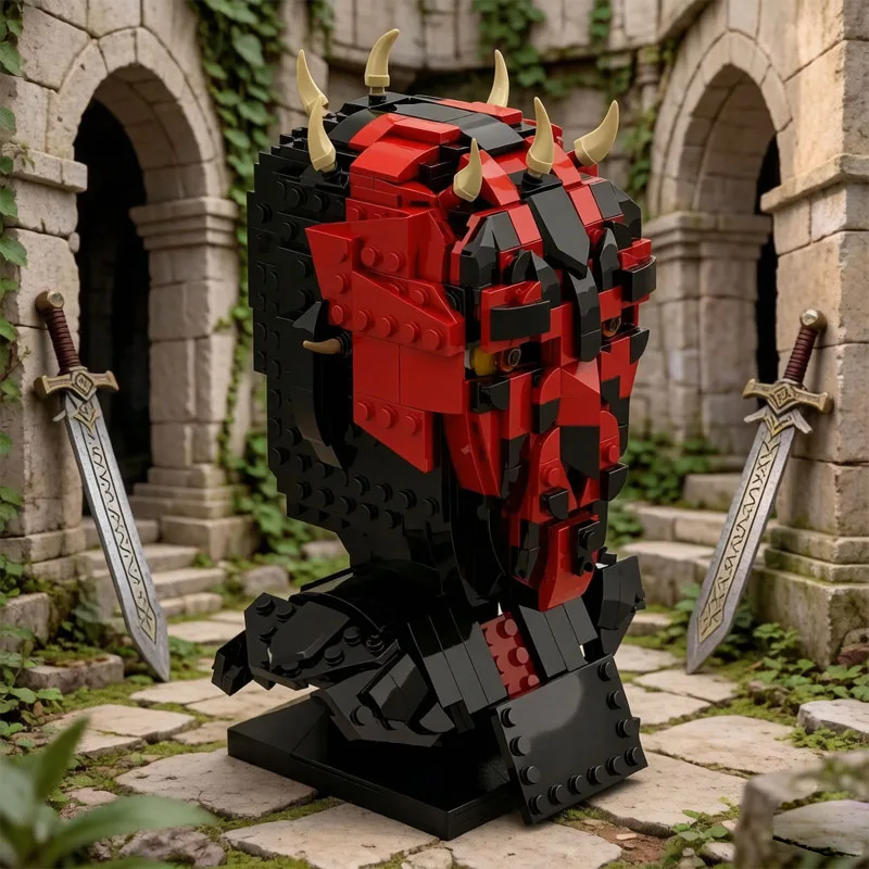 Building Block Demon Helmet Bust Assembly Toy Model 592 Pieces MOC-82933 Birthday Gift Christmas Toy