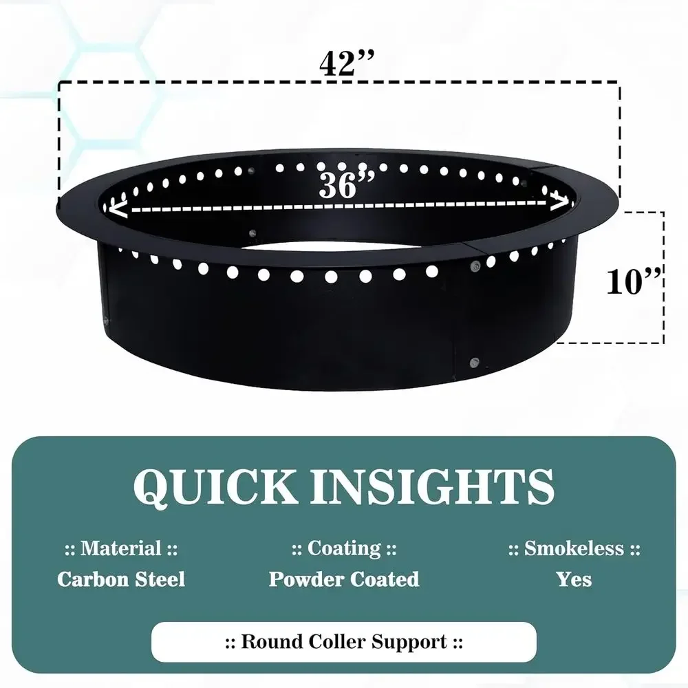 42 Round Adjustable Steel Fire Pit Insert with Air Vents and Cooler Support - DIY Outdoor Patio Garden Bonfire Accessory