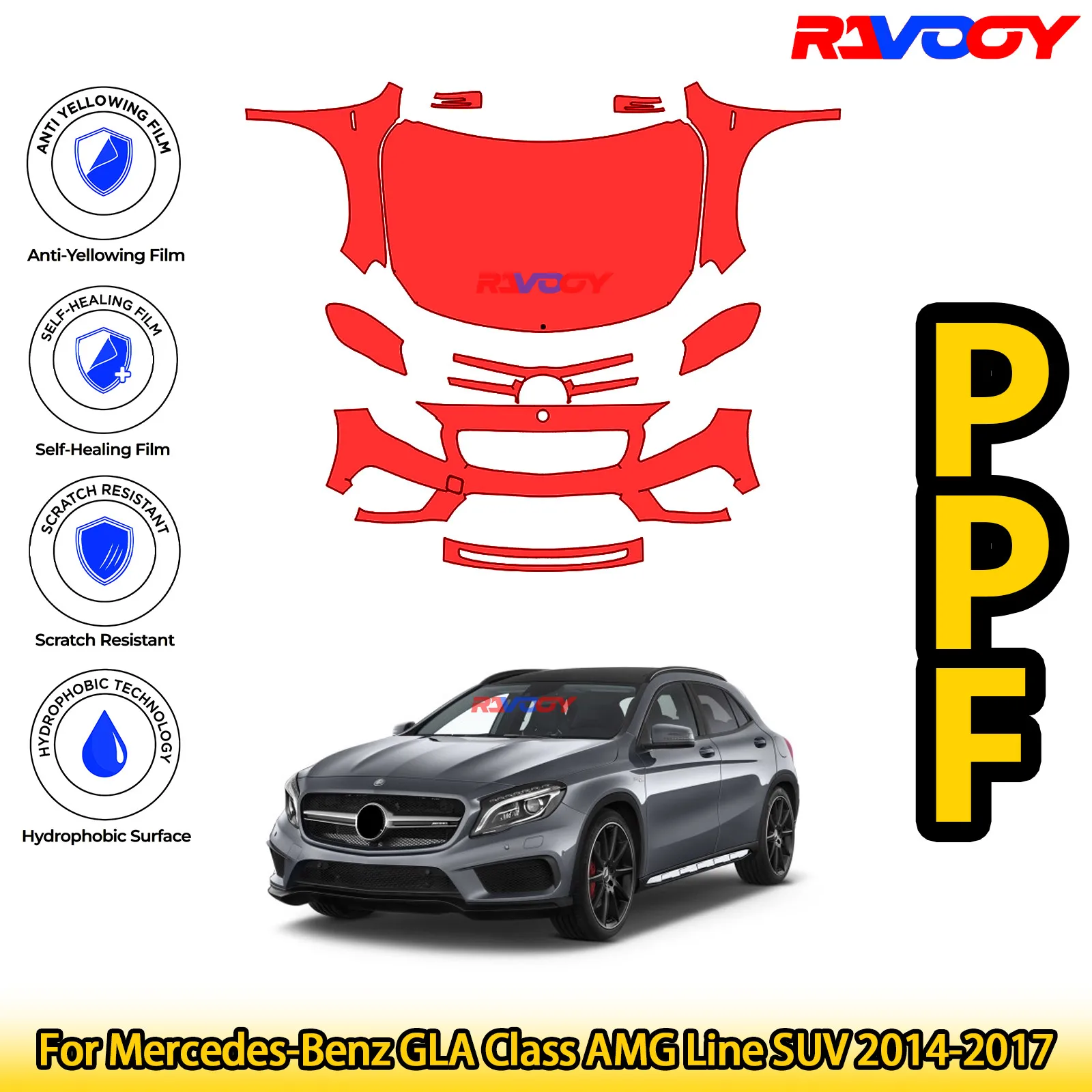 

For Mercedes-Benz GLA Class AMG Line SUV 2014-2017 Glossy Matte Black Precut front PPF Kit Paint Protection Film