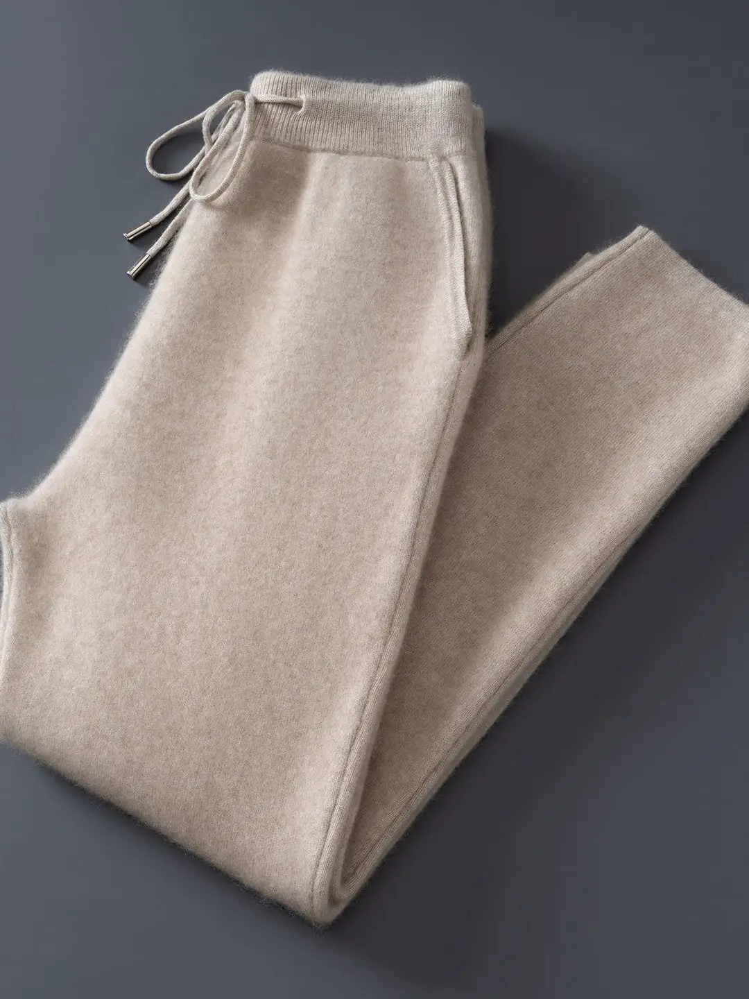 

Men's High Waist Thiened Woolen Knitted Slim Fit Casual Pants Autumn Winter Warm Trousers Straight Leg Elastic Waisand