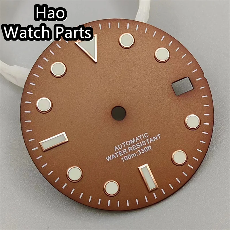 لون أسود-بني مع قرص قهوة وردي فضي ، علامات زمن ، أخضر مضيء ، NH34 ، حركة NH35 ، تاريخ ، نافذة ، 29