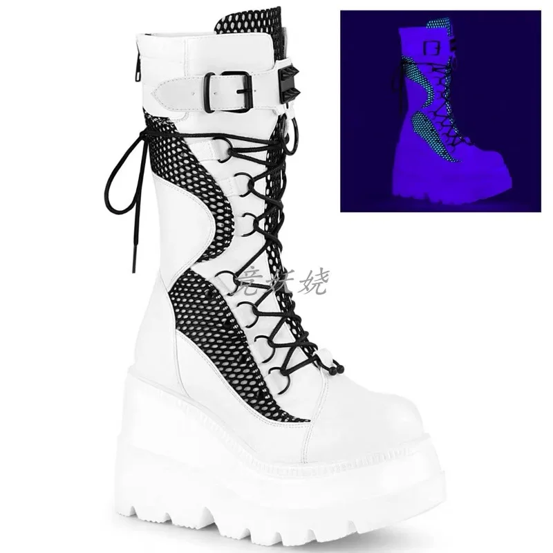 High Heel Square Heel Modern Boots Winter Mid-calf Shoes Female 2024 High Quality Cross-tied Lace-up Punk Women\'s Boots