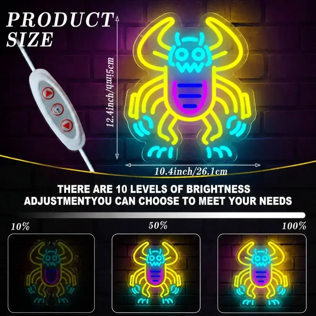 Crab Neon Sign Yellow Blue LED Wall Art Acrylic USB Powered Dimmable Light Cute Sea Animal Decor for Bedroom Home Party Kitchen