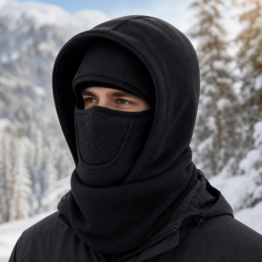 Winter Multifunctional Warm Hat Cold-Resistant Thick Fleece Hood Neck Gaiter Face Mask Combination for Extreme Cold Protection