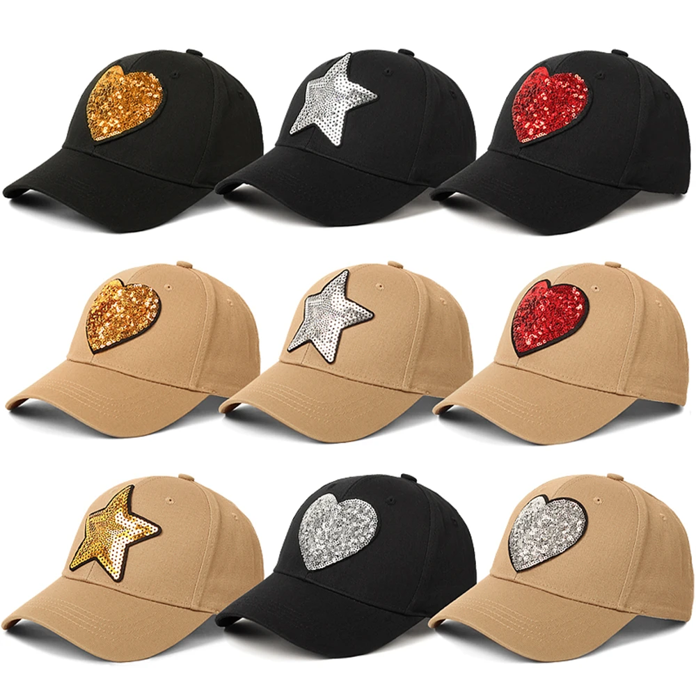 Fashion Sequin Stars And Love Baseball Cap Snapback Hat Autumn Summer Fishing Hat For Men Women Caps Casquette Hats Gorras