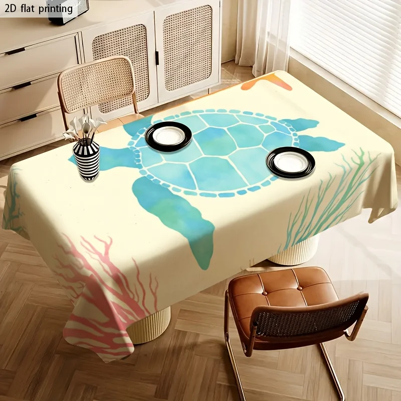 Beach Tropical Ocean Print Tablecloth Waterproof Dining Table Cover for Coastal Home Decor