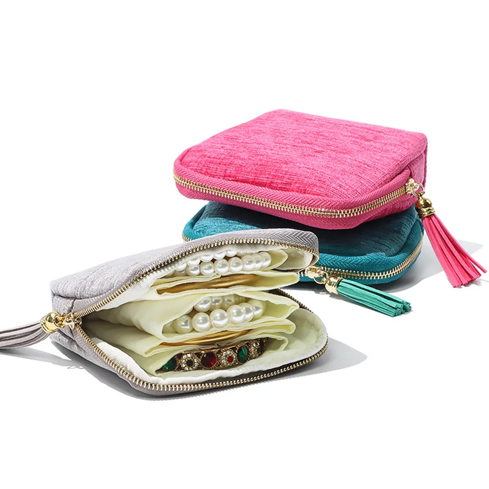 Sac de rangement de bijoux en velours à 5 couches, étui à bijoux de voyage pour bijoux, changement ample, cartes, rouge à lèvres, écouteurs et câbles de données