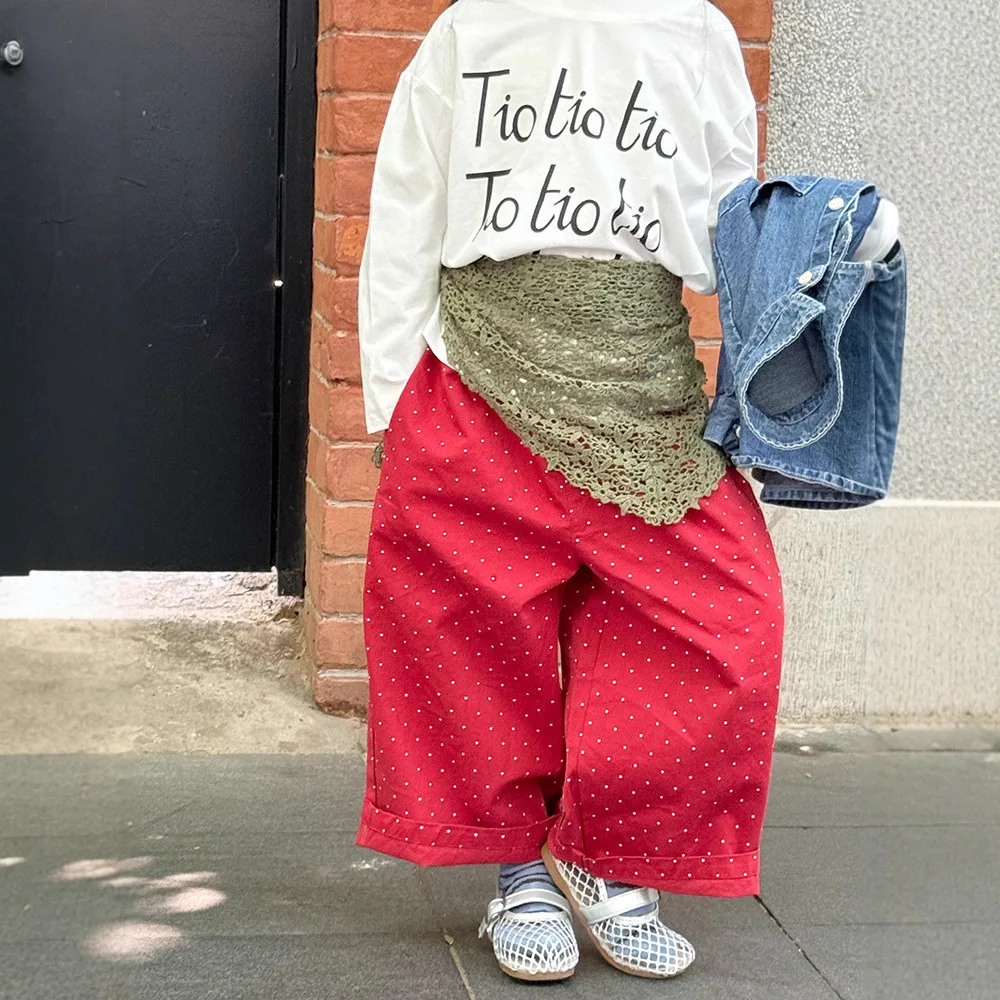 

2025 Autumn New Children's Trousers Polka Dot Trousers Men's and Women's Loose Straight Trousers are Versatile