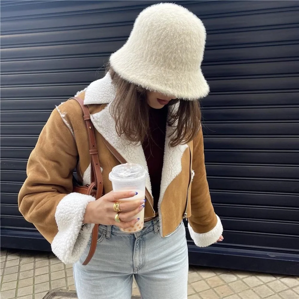 Winter oufits cropped jackets for women 2023 korean faux fur coat women winer coats for women brown furry jacket vintage clothes