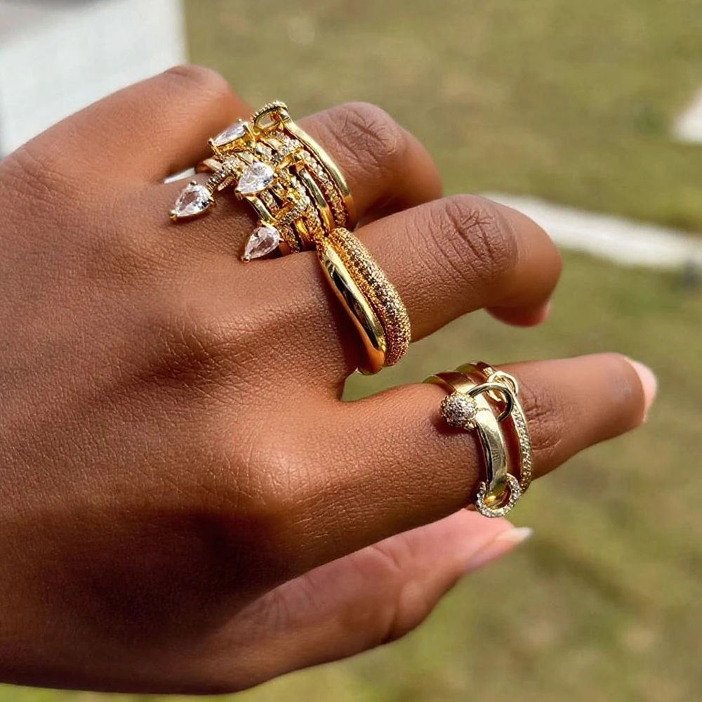 Engraved CZ Evil Eye Gold Color Wide Engagement Band Rings For Lady Women Party Gift Finger Jewelry Classic Summer Lucky Ring