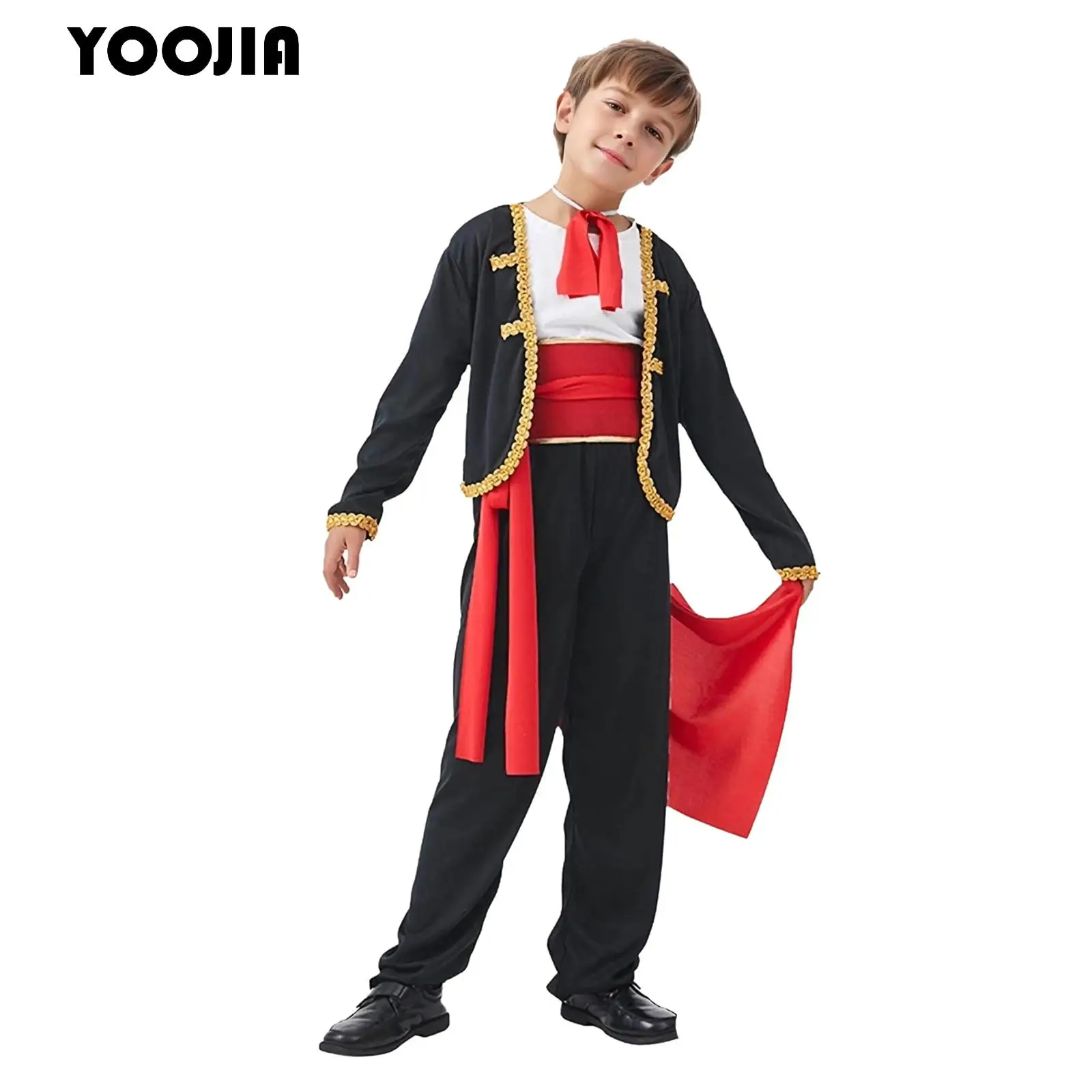 

Boys Spanish Matador Bullfighter Dress Up Role Play with Top Neckwear Waistbelt Pants Flamenco Halloween Carnivals Fancy Outfits
