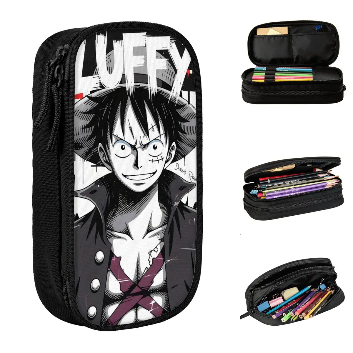 

Large-capacity Pencil Luffyed Anime Zoros Office Supplies Double Layer Pencil Case Stationery Girl Make Up Bag Amazing Gift