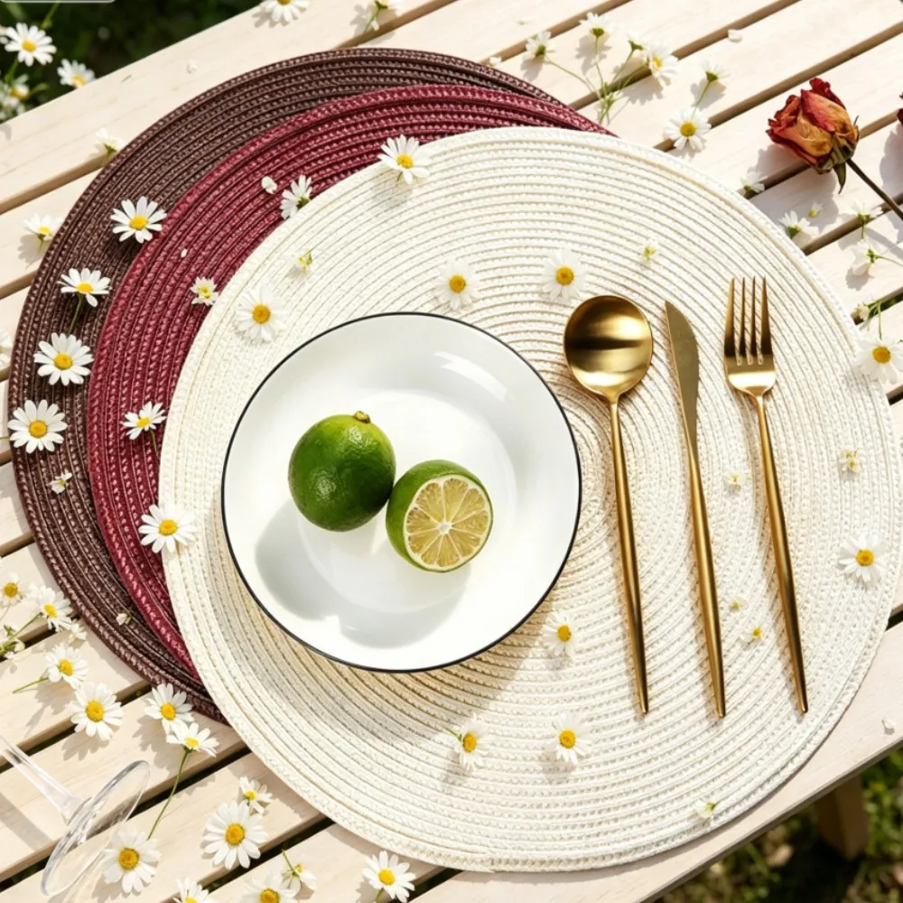 Cozy Cream 15inch Round Placemats Set of 1/4/10 Braided Non-Slip Woven Table Mats for Kitchen Table Decor Woven Gift Place Mats