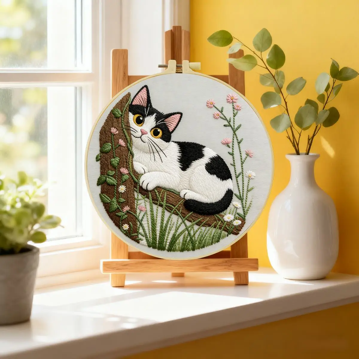 1 Stück 20X20CM/15X15CM 7,87/6,3 Zoll Lazy Kitten Stickerei Starter-Kit DIY-Kit DIY-Stickerei-Set Handarbeiten Nadelkunst – Detail 1