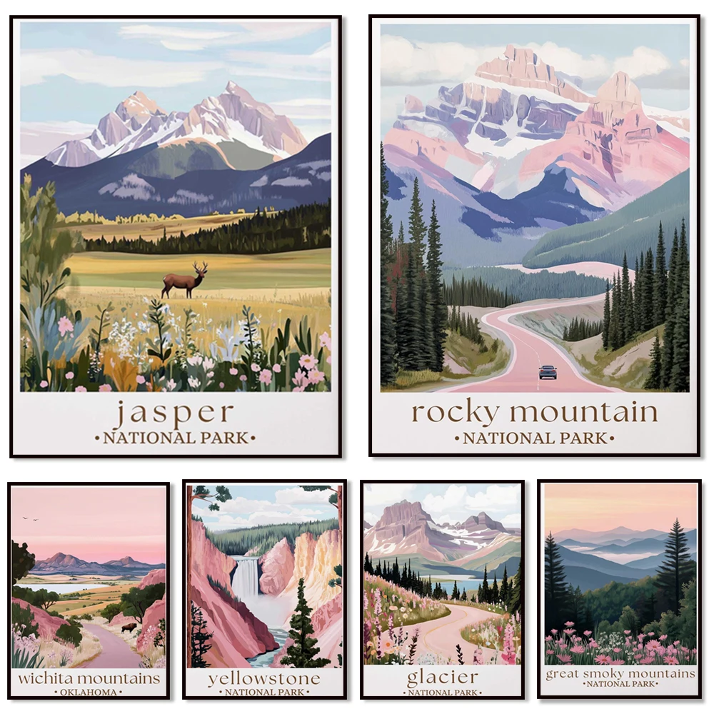 Muir Woods, Glacier, Great Smoky Mountains National Park, Mammoth Cave, Wichita Mountains, Algonquin Ontario, travel poster