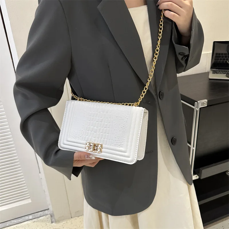 Alirattan 2024 New Crocodile Pattern Popular Lock Buckle Women\'s Bag Winter Chain Single Shoulder Crossbody Bag