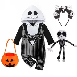 0-12 Months Infant Nightmare Before Xmas Role Play Pumpkin King Costume Jack Skeleton Romper Halloween Baby Boy and Girl Clothes