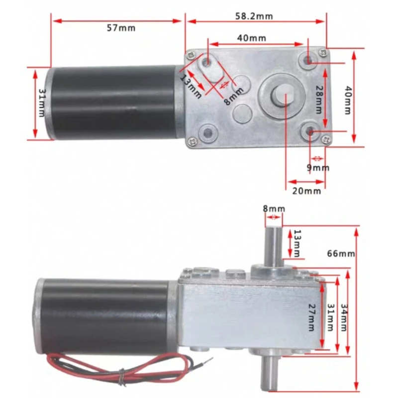 มอเตอร์เกียร์ทดรอบแบบเพลาเดี่ยว/คู่ รุ่น 5840-31ZY ใช้ไฟ DC 12V 24V แรงบิดสูง กำลังสูง 7RPM-470RPM มอเตอร์เกียร์แบบหนอน หมุนได้ทั้งตามเข็มนาฬิกาและทวนเข็มนาฬิกา