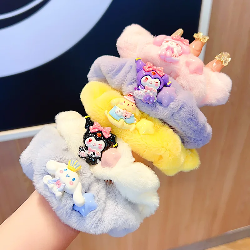

Fashion Sanrio Cartoon Plush Rubber Band Hair Rope for Women's Kuromi Large Intestine Hair Accessories Headband Headdress