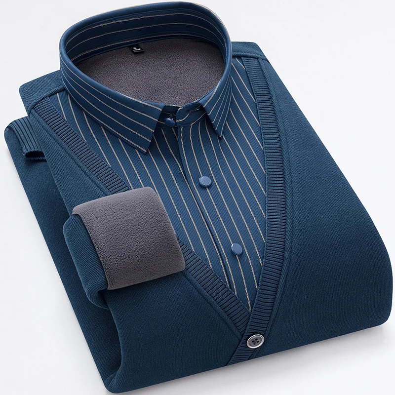 Men's long-sleeved shirts with fleece and thickening are trendy and versatile on the street. They are of high quality and cool