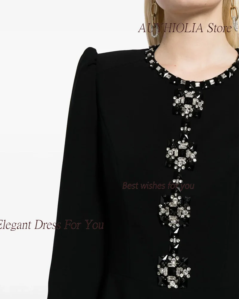 Fashion Crepe Evening Dress For Women 정장원피스 Vestidos de festa Elegant Crystal Formal Occasion Cocktail Party Prom Gown 2024
