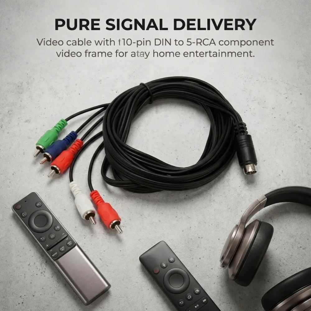 Flexible Mini 10 Pin AV DIN Cable Red Green Blue and Red White Plug and Play 10 Pin DIN to 5RCA Cable 1.8m/5.9ft