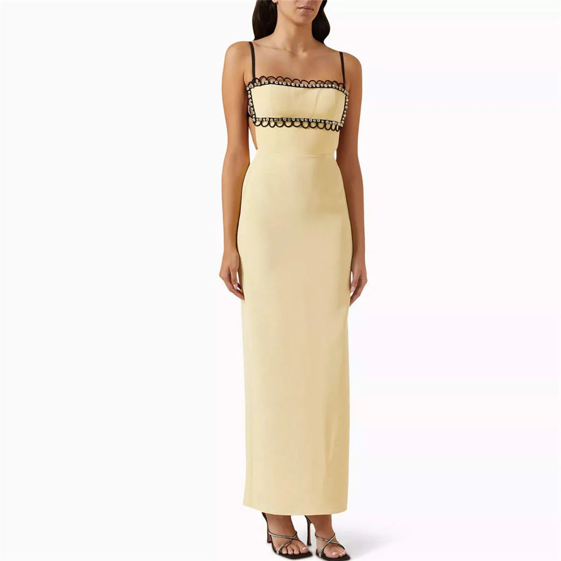 Abito da sera dritto con bretelle sottili, forcella alta, senza maniche, personalizzato, di alta qualità, alla caviglia, elegante per il matrimonio