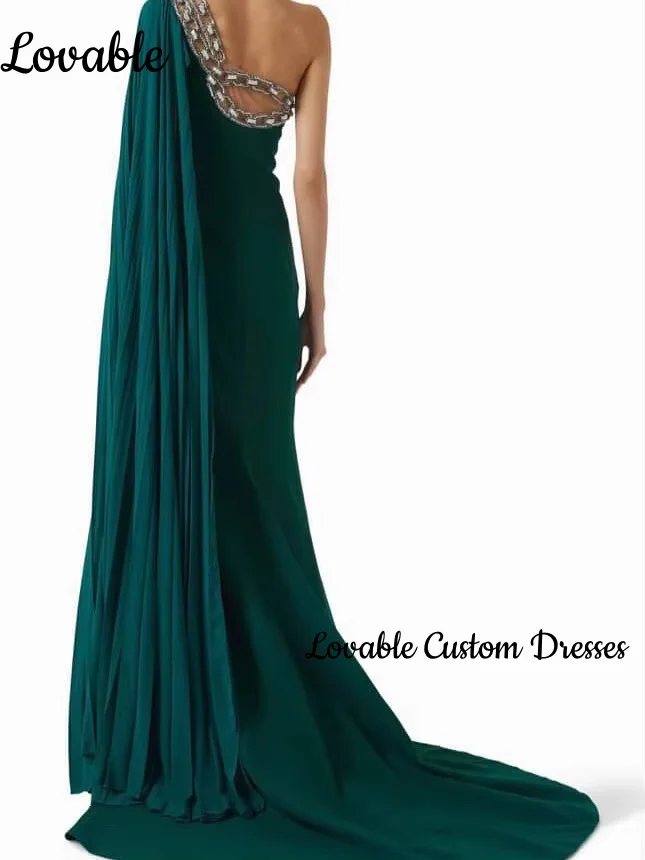 カスタマイズ可能なノースリーブ高級ドレス、イブニングマーメイドワンショルダーエレガントドレス、女性用フロア丈ビーズドレス