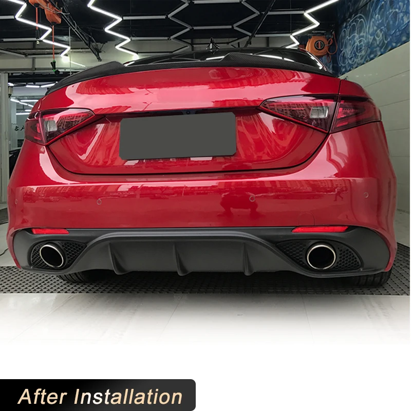 PP Rear Bumper Diffuser Lip for Alfa Romeo Giulia Sedan 4 Door 2016-2020 Quadrifoglio TI Car Rear Diffuser Exhaust Tips