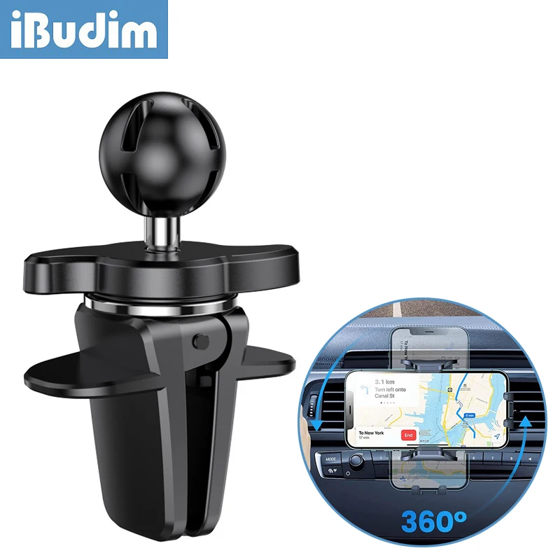 iBudim 17mm Ball Head Car Phone Holder Stand Universal Car Air Vent Cellphone Bracket Clip Car Mobile Phone Mount Accessories