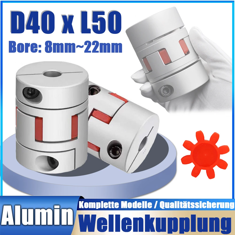 

D40xL50 Jaw Shaft Coupler Spider Flexible Motor Aluminium Plum Flexible Coupling Bore 8 9 10 11 12 13 to 22mm Encoder Connector