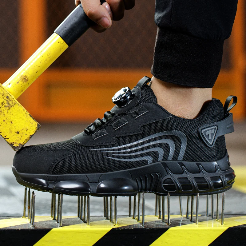 Rotary button New safety shoes Men's anti-smash anti-puncture work shoes Fashion men's sneakers Safety boots