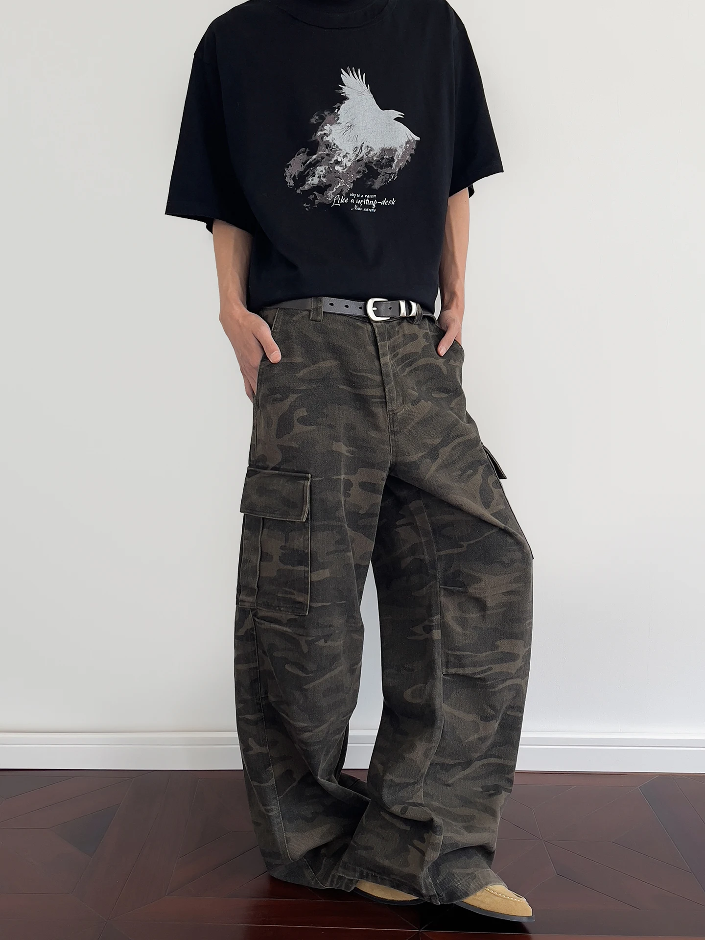 

a PUEE American Retro Vintage Camouflage Work Pants Men's Loose Straight Leg Slimming Haome Trousers Youthful Energy Sle