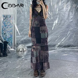 CIBBAR Distressed  Patchwork Long Dress Retro Floral Print Sleeveless Summer Dresses for women 2024 Vintage y2k Aesthetic Ladies