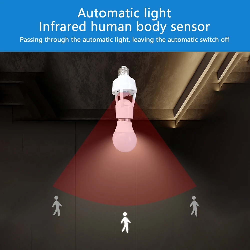 E27 Motion Sensor Light Switch AC 110-240V Base Lamp Holder Motion Detector with Light Control Smart Switch Bulb Socket Adapter