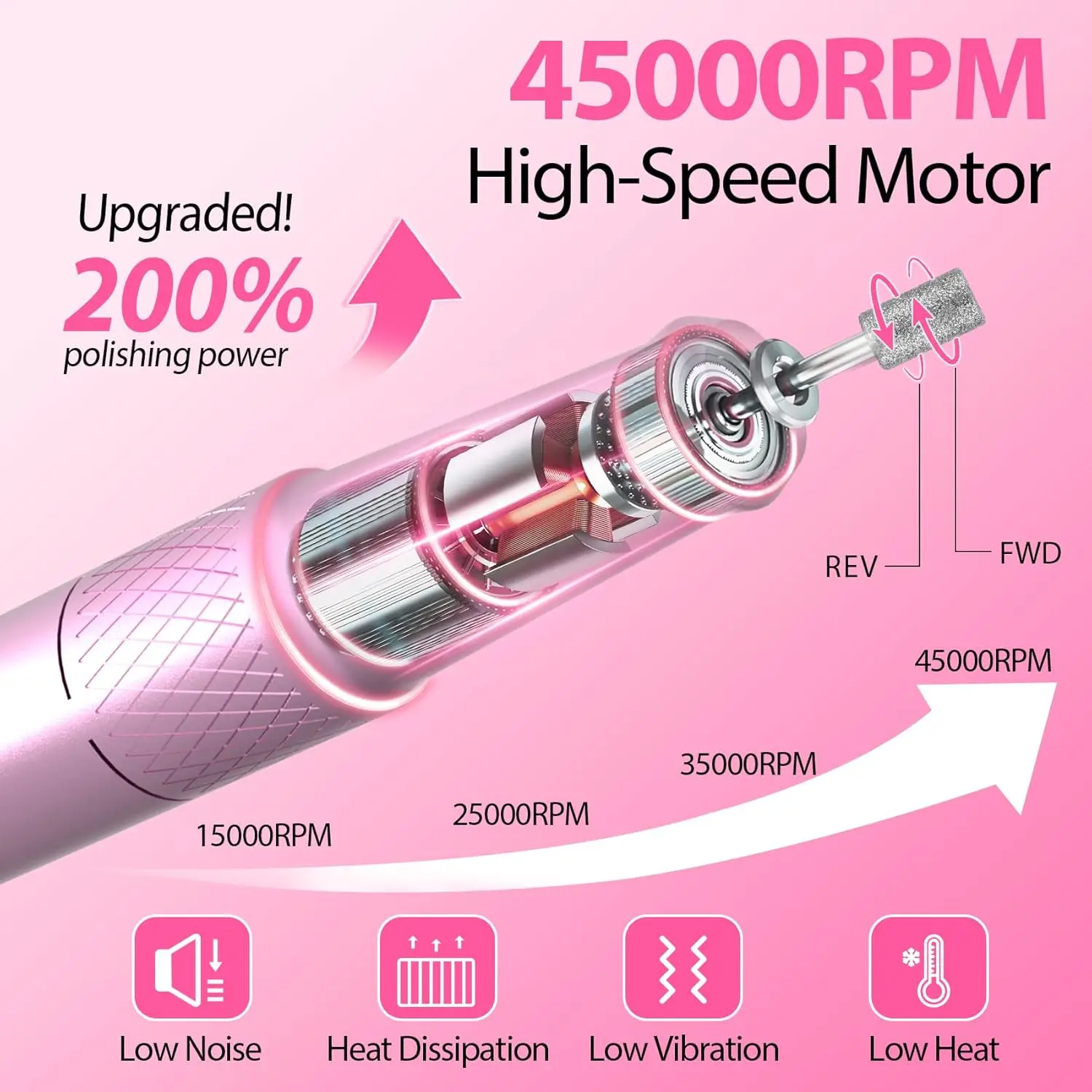 45000RPM Professional Electric Nail Drill Machine With LED Display Low Noise  Nail Sander For Home Manicure Salon Use