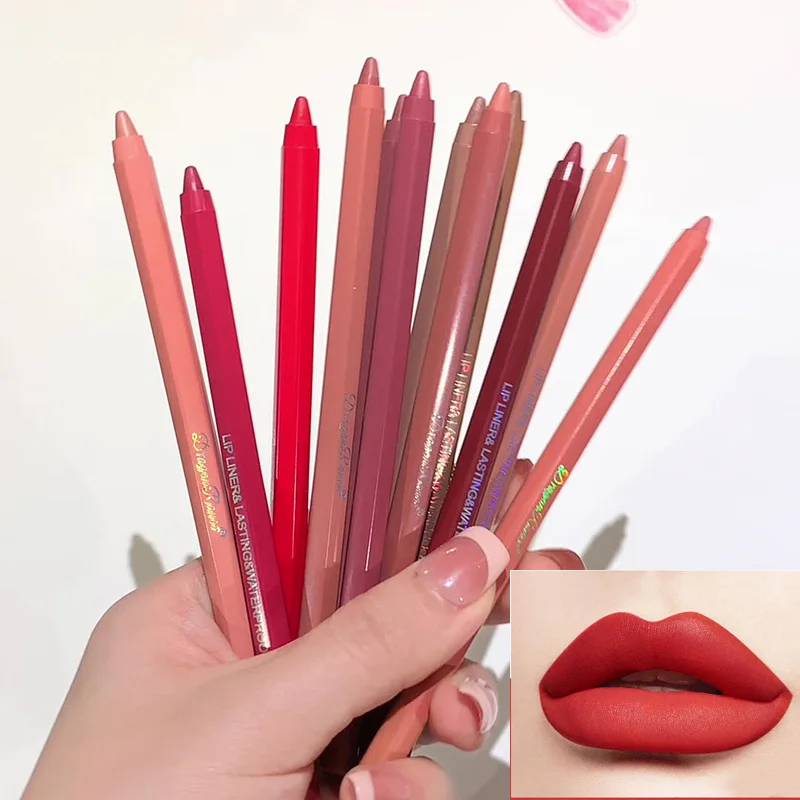 Lápis delineador labial marrom de veludo, nude fosco, à prova d'água, copo antiaderente, cereja, vermelho, delineador labial, caneta de contorno labial, maquiagem