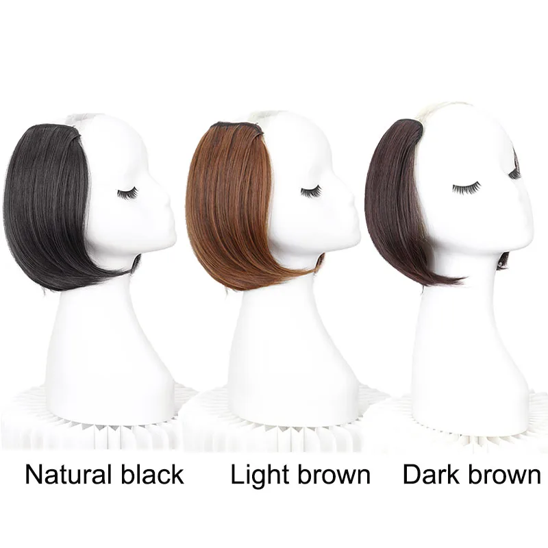 20/30cm Synthetic Short Straight Internal Buckle V-shaped Half Head 4Clips Hair Extension Invisible  Hairpiece for Women